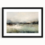 Abstract landscape wall art in a sleek black frame with a white mat, showcasing vibrant colors and dynamic shapes, perfect for modern home decor.