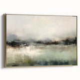 Framed abstract landscape wall art featuring vibrant gold accents, showcased from a side view, perfect for modern home decor and interior design aesthetics.