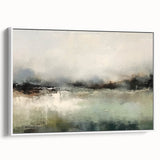 Framed abstract landscape wall art showcasing soft pastel colors, featuring a serene white background and elegant side view, perfect for modern home decor.