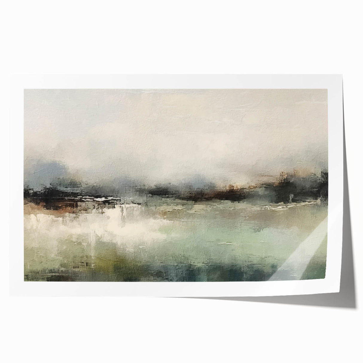 Abstract landscape wall art print showcasing vibrant colors and fluid shapes, rolled and ready for display, perfect for modern home decor.