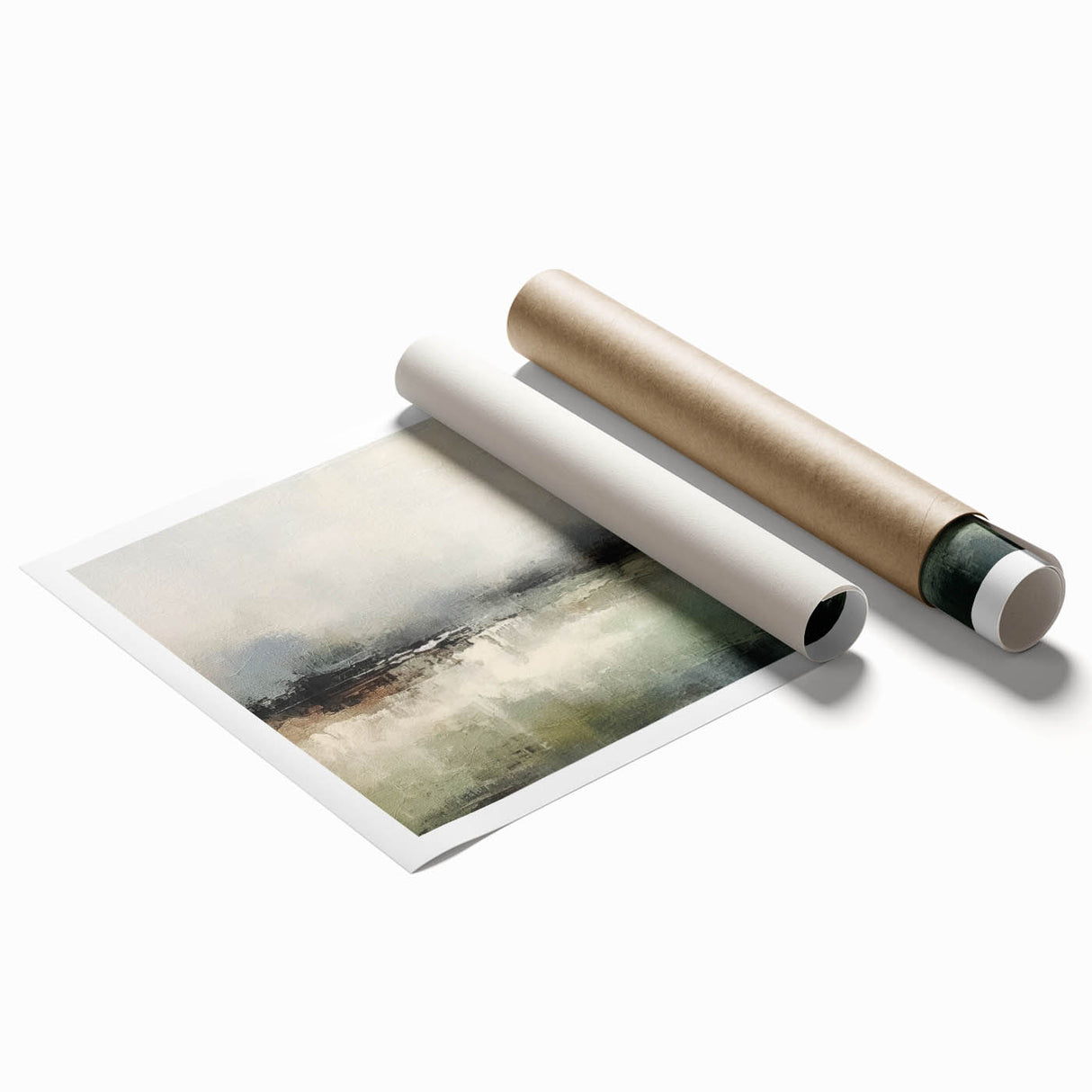 Abstract landscape wall art print showcasing vibrant colors and fluid shapes, rolled for easy shipping and display. Ideal for modern home decor accents.