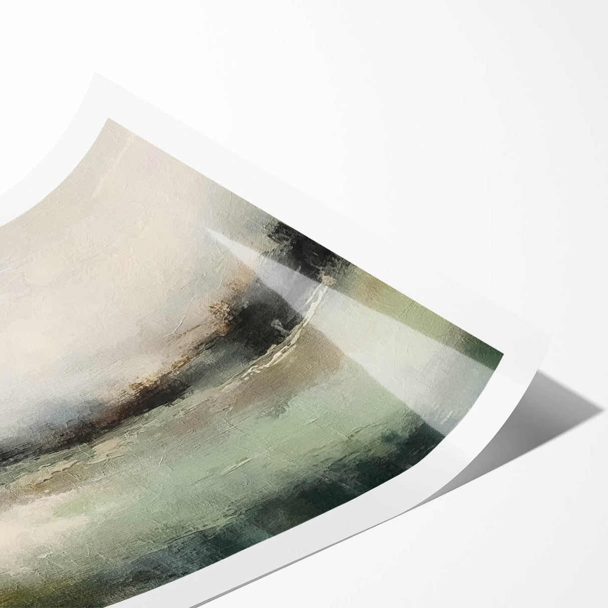 Abstract landscape wall art print showcasing vibrant colors of orange, blue, and green, rolled for easy shipping and display in home decor settings. Ideal for modern interiors.