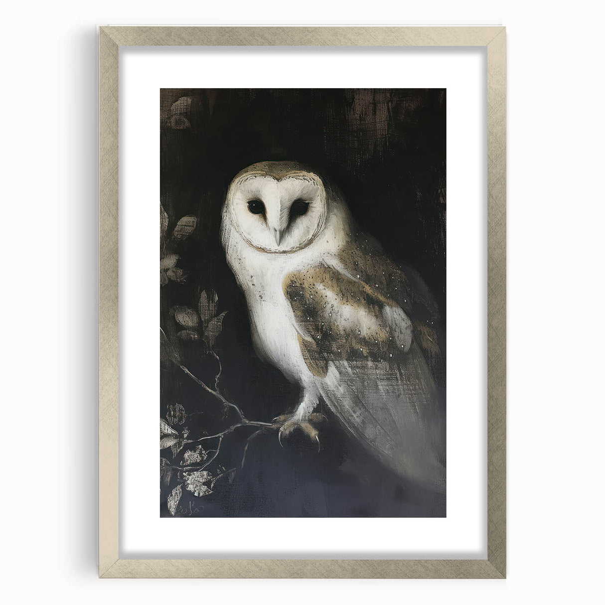 Framed artwork featuring an intricate animal design with a silver mat, showcasing a modern aesthetic suitable for home decor or gallery display. The piece highlights vibrant colors and detailed illustrations, perfect for animal lovers and art enthusiasts.