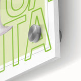 Large abstract wall art depicting food and drinks in mid-century modernist style on acrylic glass.