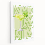 Large stretched canvas featuring a colorful illustration of various foods and drinks, ideal for kitchen wall art.