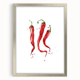 Textured art print featuring abstract fruits in vibrant colors on a silver-framed mat, ideal for bedroom decor.