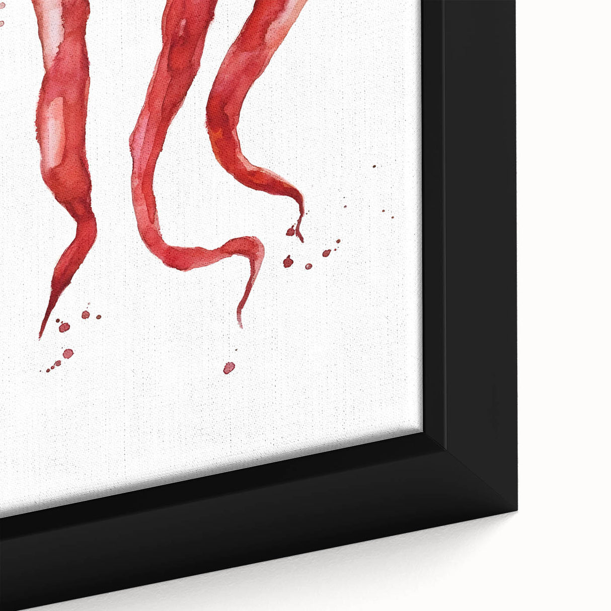Close-up of extra large black framed canvas featuring colorful textured fruits, ideal for living room decor.