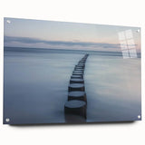 Acrylic glass landscape artwork depicting a bridge viewed from the side, showcasing vibrant colors and intricate details, secured with visible pins for installation.