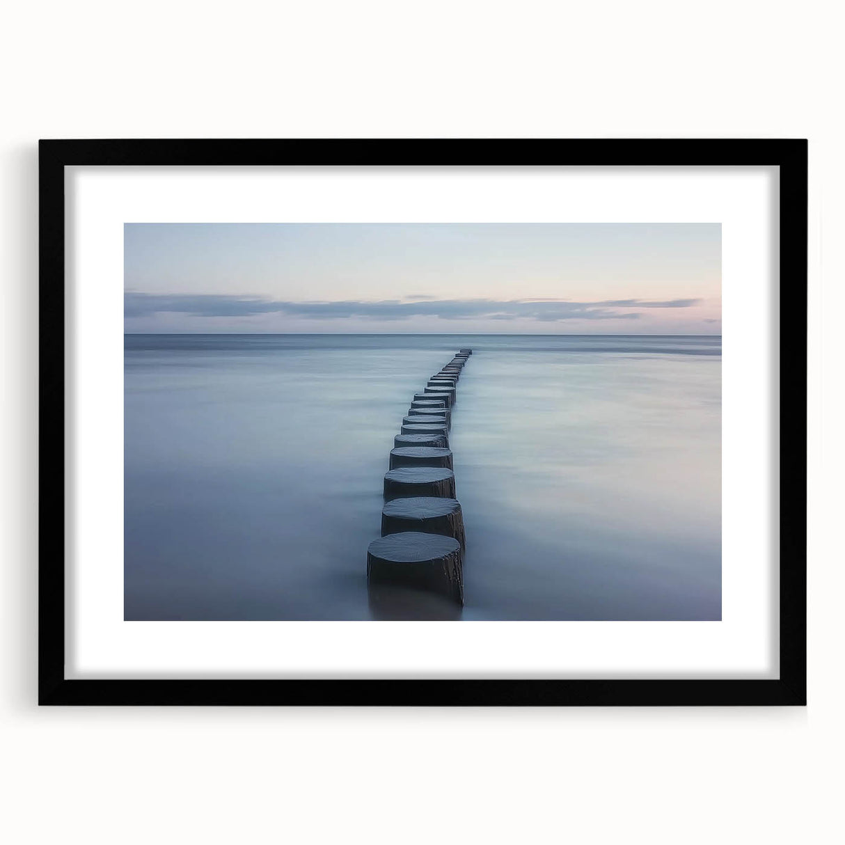 Black landscape bridge frame with a mat, showcasing a modern design that enhances artwork presentation; perfect for home decor or gallery displays.