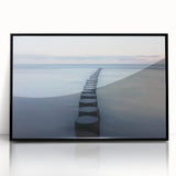 Framed acrylic artwork showcasing a vibrant landscape bridge scene in rich colors, set against a sleek black frame, ideal for modern home decor.