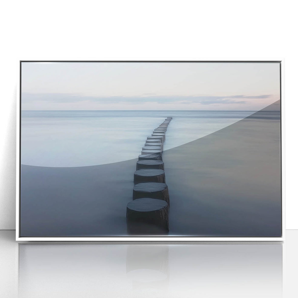 Framed acrylic artwork depicting a serene landscape bridge scene with vibrant colors, set against a white background, perfect for home decor or office spaces.