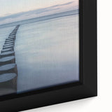 Close-up of a framed canvas artwork showcasing a serene landscape bridge scene, featuring vibrant colors and intricate details, perfect for home decor enhancement.