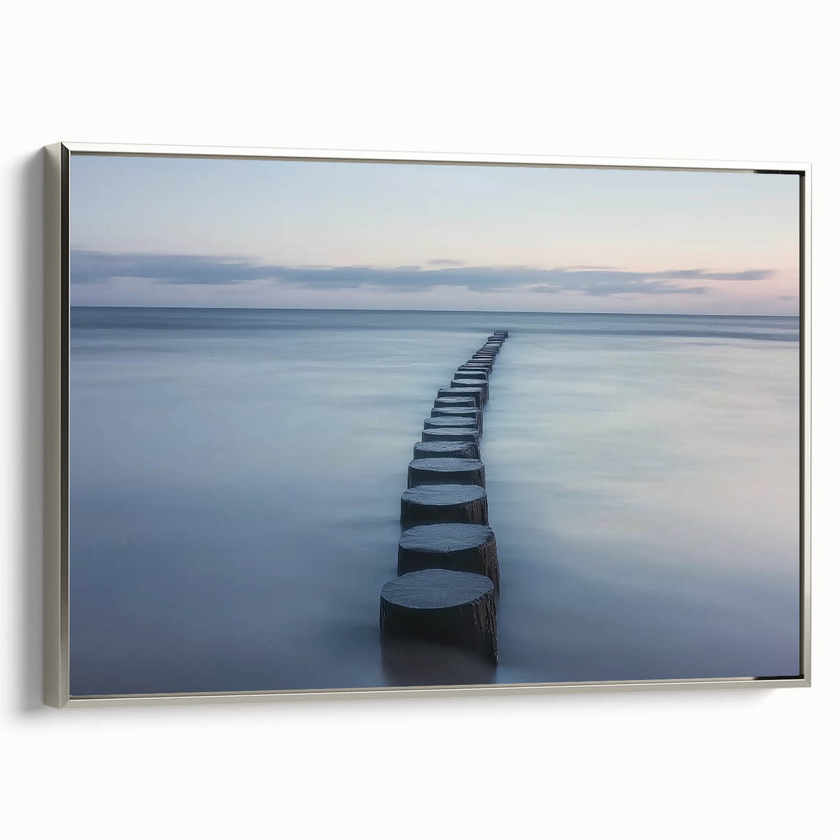 Framed canvas artwork showcasing a vibrant landscape bridge scene with silver accents, ideal for modern home decor. Perfect for enhancing any living space.