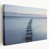 Stretched canvas artwork depicting a serene landscape view of a picturesque bridge over a tranquil river, showcasing vibrant colors and intricate details, ideal for home decor.