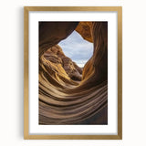 Framed landscape artwork showcasing vibrant canyons in gold matting, ideal for home decor. Perfect for adding a touch of elegance to any room.