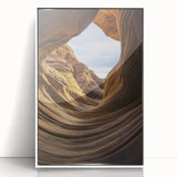 Framed acrylic print showcasing a vibrant landscape of canyons, featuring rich earth tones and dramatic rock formations, ideal for modern home decor.