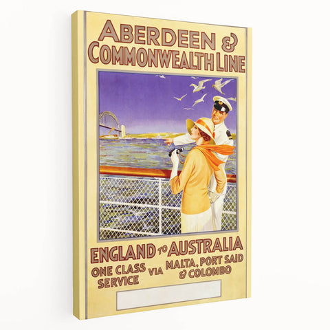 Retro Travel Poster - England to Australia via Malta, Port Said