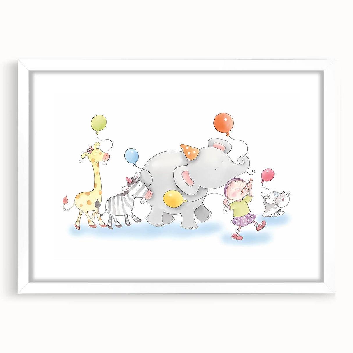 Cheerful Animal Parade Nursery Wall Art - Kids Room Prints