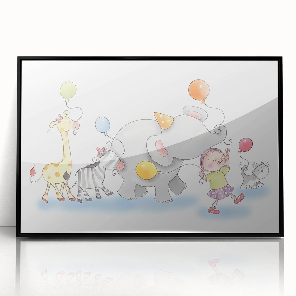Cheerful Animal Parade Nursery Wall Art - Kids Room Prints