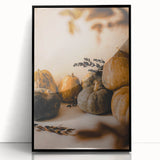 Large abstract wall art featuring autumnal hues on black framed acrylic, ideal for modern living room decor.