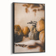 A black and white vintage poster art of a fall landscape on a framed canvas, ideal for bedroom wall decor.