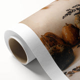 Art deco poster of a stylized fall landscape in orange and brown tones on rolled canvas, ideal for nursery wall art.