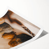 Extra large wall art featuring line art flowers in autumn hues on a rolled print, ideal for large living room decor.