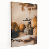 Autumn-themed abstract art on stretched canvas with vibrant orange and red hues, ideal for kitchen wall art.