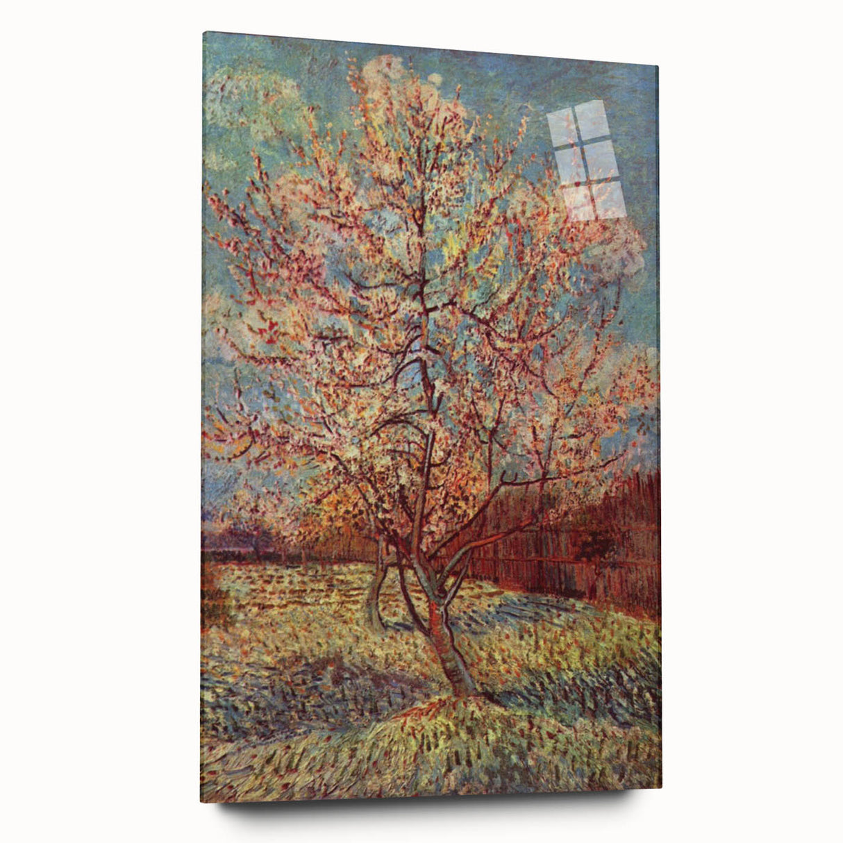 Large abstract wall art on acrylic glass depicting vibrant swirls of blue and yellow, ideal for bedroom or dining room decor.
