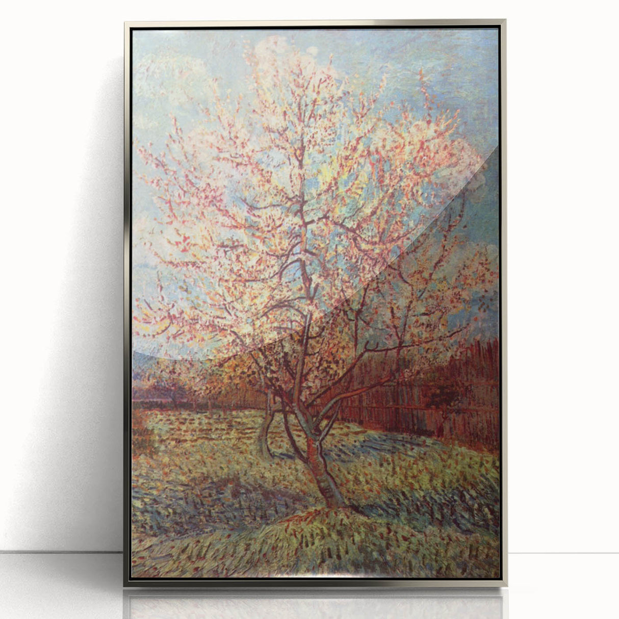 Mid-century modernist art depicting Van Gogh's starry night in silver frame, acrylic print, suitable for nursery wall art.