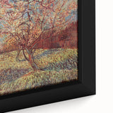 Close-up of a framed canvas featuring a textured, colorful interpretation of Van Gogh's style, ideal for living room decor.