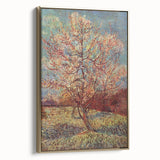 Side view of a framed canvas featuring a Van Gogh landscape painting in gold tones, ideal for bedroom wall art.