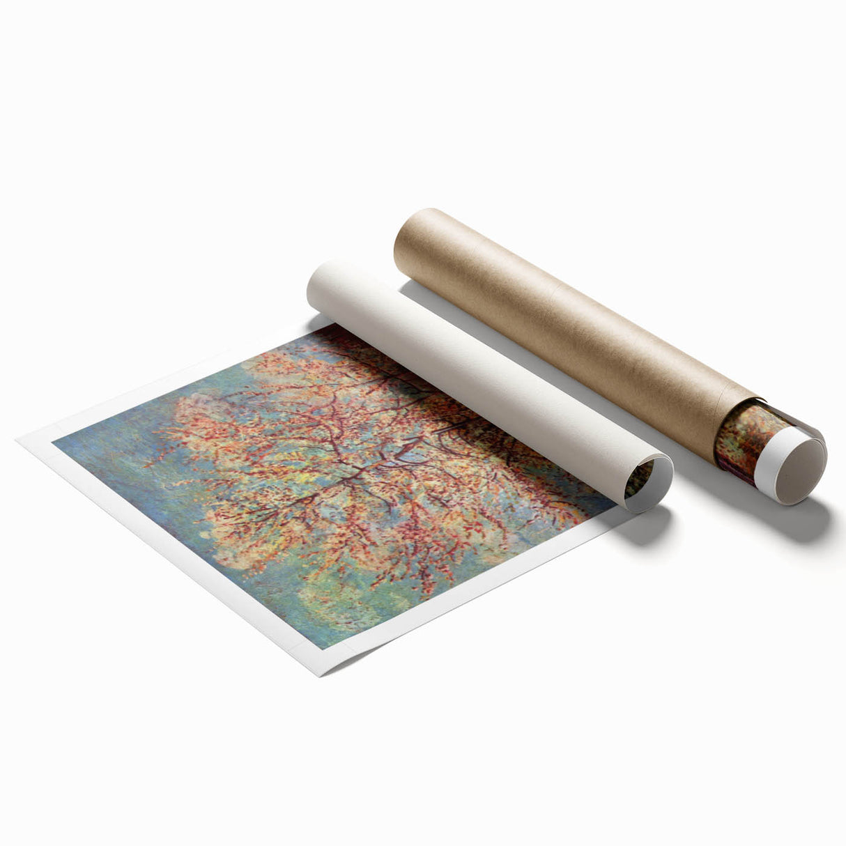 Extra large rolled canvas print featuring a floral art design in muted colors.