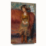 Modern Wall Art - Woman Seated on Red Sofa in Vibrant Impressionist Style