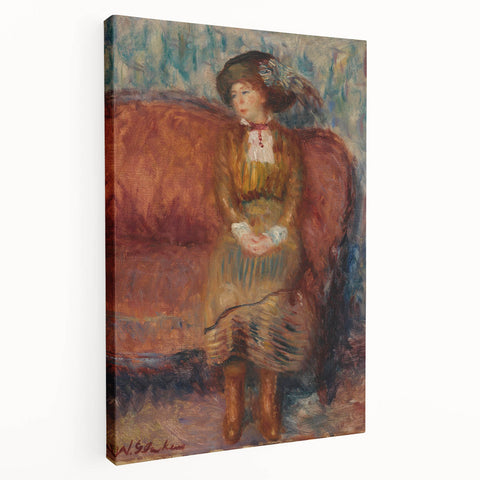 Modern Wall Art - Woman Seated on Red Sofa in Vibrant Impressionist Style