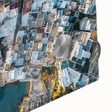 Close-up of an acrylic glass artwork depicting dramatic cliffs and landscapes, showcasing vibrant colors and intricate details, perfect for modern home decor.