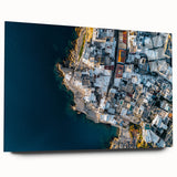 Acrylic glass artwork depicting a stunning side view of rugged cliffs and expansive landscapes, showcasing vibrant colors and intricate details, perfect for modern decor.