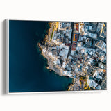 Framed canvas artwork depicting a dramatic cliff landscape in vibrant colors, showcasing intricate details and textures, ideal for modern home decor.