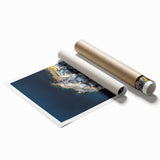 Stunning rolled canvas print showcasing a dramatic cliff landscape with vibrant colors and intricate details, expertly packaged in a protective cardboard tube.
