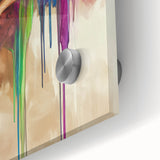 Abstract figurative acrylic artwork displayed on glass, showcasing vibrant colors and intricate patterns, ideal for modern home decor and artistic appeal.