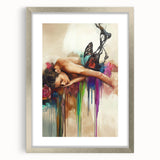 Abstract figurative art frame with a silver mat, showcasing a modern design that enhances any decor. Ideal for contemporary interiors and art enthusiasts.