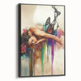 Abstract figurative framed canvas artwork showcasing a striking black design, elegantly displayed in a contemporary setting, highlighting modern artistic expression.