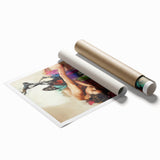 Abstract figurative rolled print showcasing vibrant colors and dynamic shapes, perfect for modern home decor. Packaged securely in a durable tube for safe delivery.