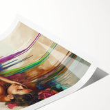 Abstract figurative rolled print showcasing vibrant colors and dynamic shapes, ideal for modern home decor. Packaged securely in a protective cardboard tube for safe shipping.