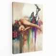 Abstract figurative canvas artwork showcasing vibrant colors and dynamic shapes, beautifully stretched for display. Ideal for modern home decor and artistic expression.