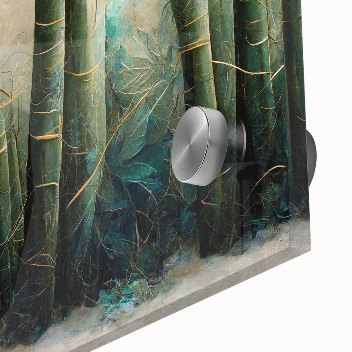 Close-up of abstract floral wall art printed on acrylic glass, showcasing vibrant colors and intricate designs, ideal for modern home decor.
