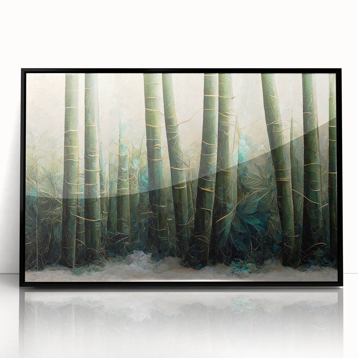 Framed wall art displaying an abstract floral design with vibrant colors, set in a sleek black frame, perfect for modern home decor and enhancing interior spaces.