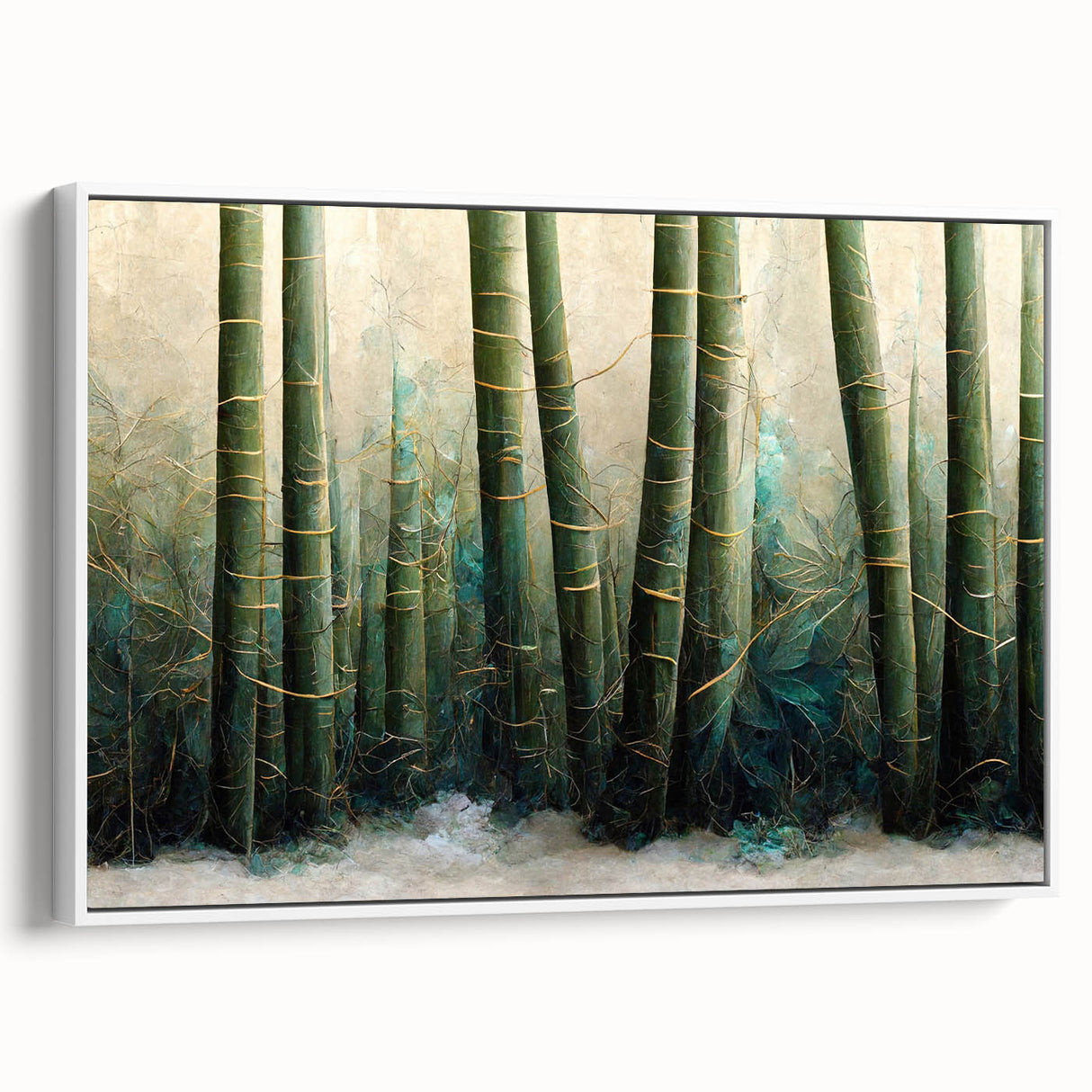Framed canvas wall art showcasing an abstract floral design in vibrant colors, set against a white background, viewed from the side. Perfect for modern decor.