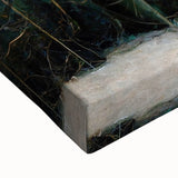 Close-up of vibrant abstract floral wall art on stretched canvas, showcasing intricate brush strokes and rich colors, perfect for home decor.