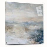 Abstract geometric acrylic glass design showcasing vibrant shapes in a side view, featuring metallic pins for mounting, perfect for modern decor enthusiasts.